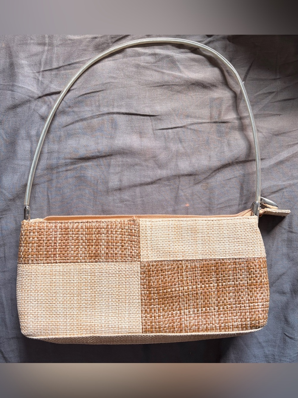 Veneto Y2K Vintage Woven Patchwork Shoulder Bag Tan Brown